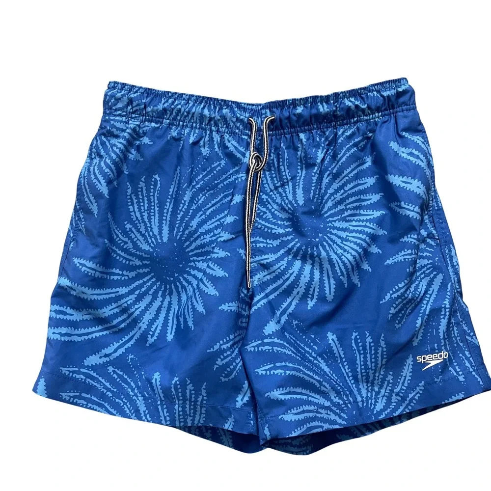 Speedo Swim Trunks Mens Large Blue Abstract‎ Print Lined Board Shorts Beach Surf